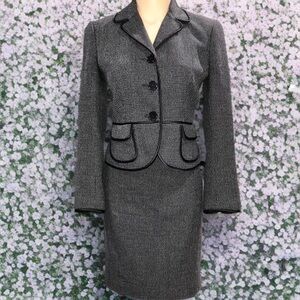 Ann Taylor Petite Tweed Boucle Blazer Black Skirt Suit Set Preppy Career Size 4P